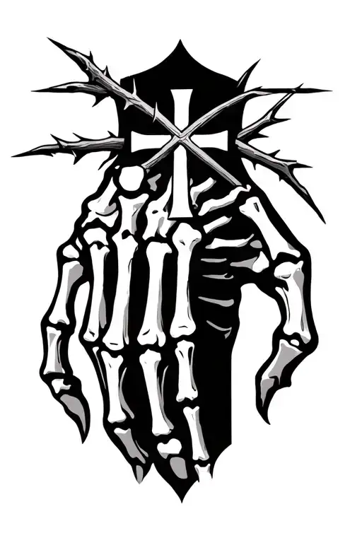 Skeleton Hand With Cross In The Center With Thorn