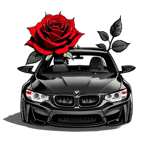 Bmw Car With Red Rose With Skull Wearing