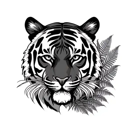 Tiger Masked By Fern Leaf