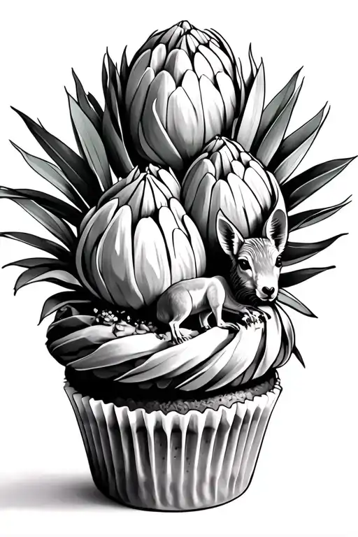 Unch Of Proteas With Hidden Cupcake And African Aminal Scene