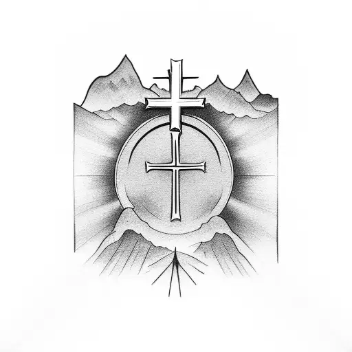 Christian Cross On A Mountain