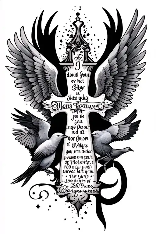 Cross With Wings Doves And Bible Verse Forearm