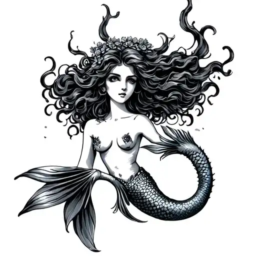 Polish Mermaid Vintage Drawing