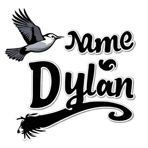 Name Dylan In Cursive With A Bird Flying From The Last Letter