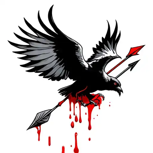 Bird Falling Out Of Sky With Arrow In It And Blood Falling
