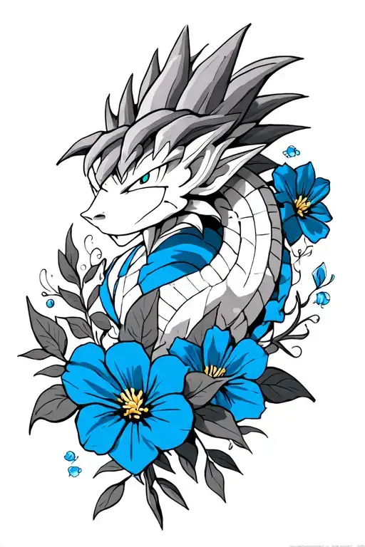 Dragon Ball With The Motif Of Blue Flowers