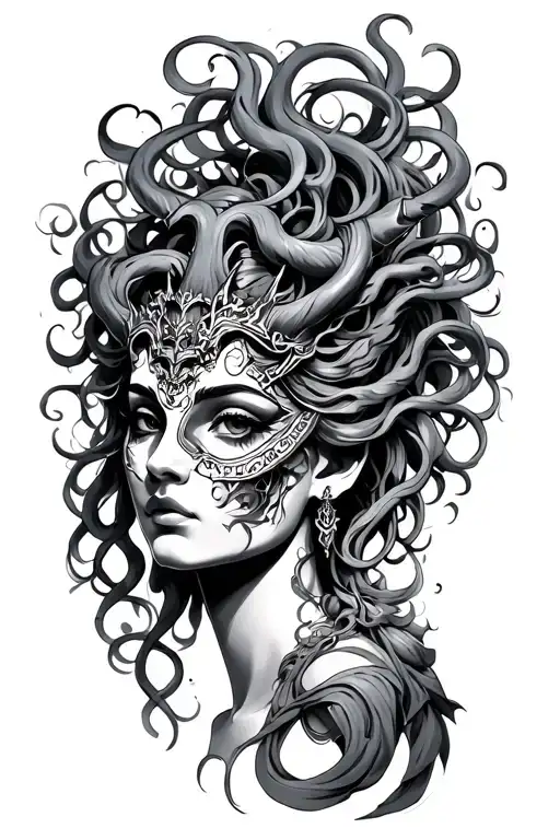 Medusa Goddess With Oni Mask