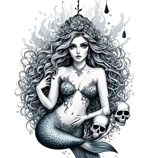 Mermaid And Skulls Surrounded