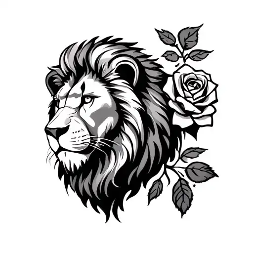 Lion Head With A Rose And First Name