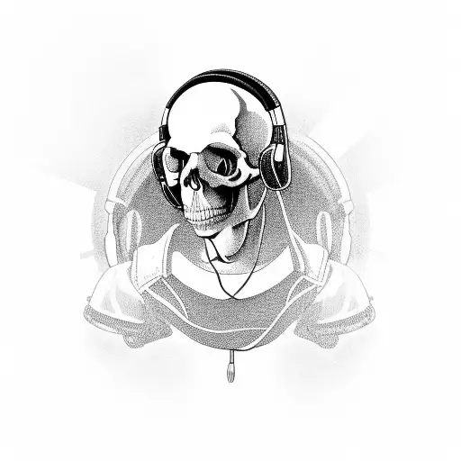 A Skull Wearing Headphones And Playing A Video Game On A Motorcycle