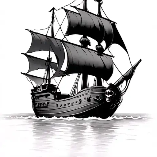 Pirate Ship With Small Skull On Front Bow