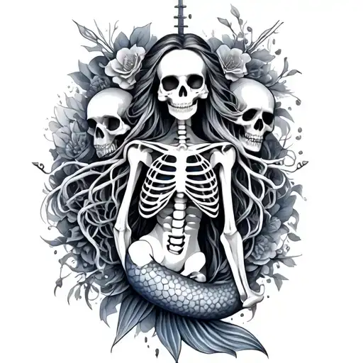Mermaid Skeleton And Skulls Surrounded