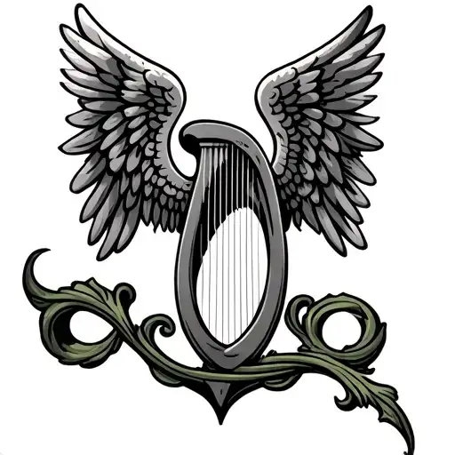 Irish Harp With Angel Wings