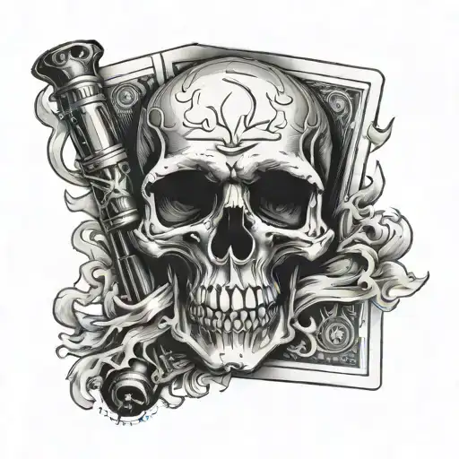 Skull Guns Cards Cigarettes Standing Straight