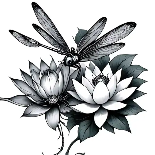 2 Dragonflys And Lotus Flower Intertwined