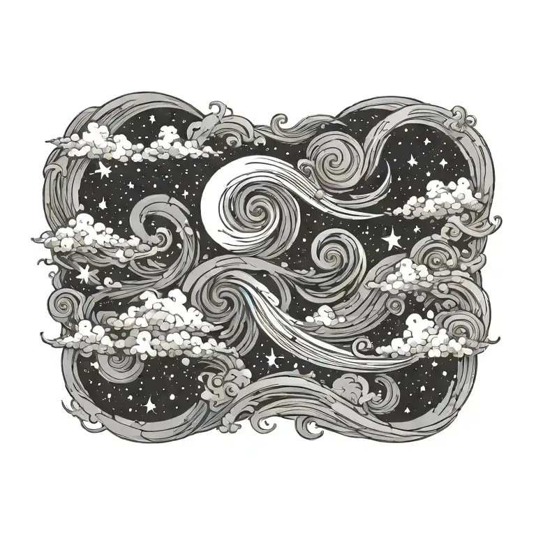 Swirling Night Sky With Stars And Clouds Surrounding