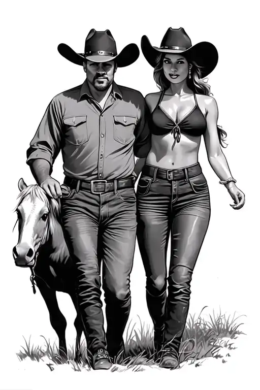 Cowgirl And Dad Walking