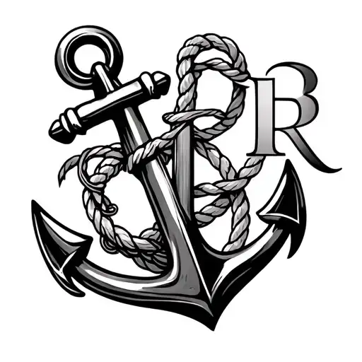 Tattoo With An Anchor And With The Initials Of T And R Intertwined In The Anchor With Rope