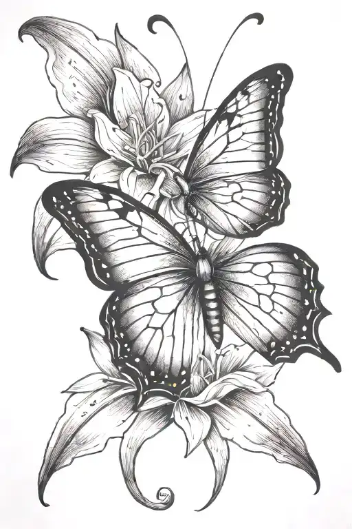 Butterfly With Lily Wing Spread Wide