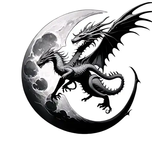 Moon And Female Dragon Flying