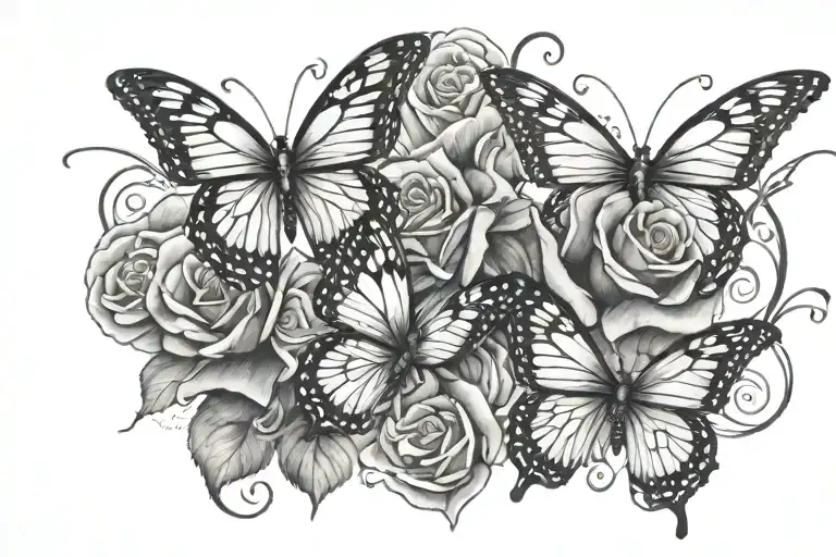 2 Butterfly's With A Rose Intertwined