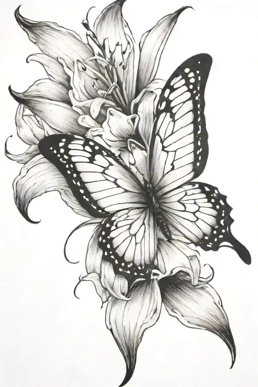 Butterfly With Lily Wing Spread Wide