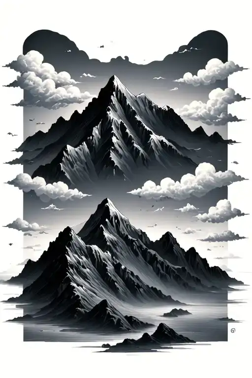 Mountain And Clouds Floating