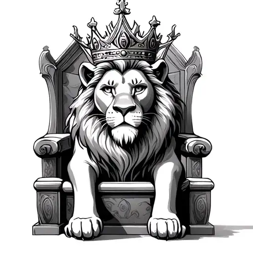 Lion King On Throne Wearing A Crown