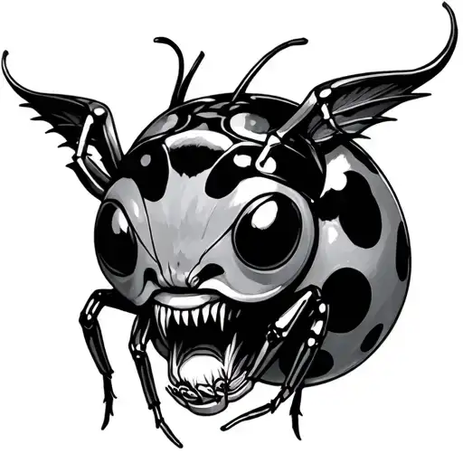 Ladybug With Gargoyle Face Eating A Spider