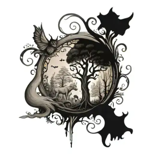 A Whimsical Forest Filled With Magical Creatures And Hidden Paths