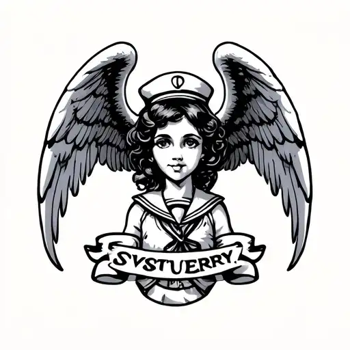 Small Standing Angel Looking Forward Sailor Jerry Hair