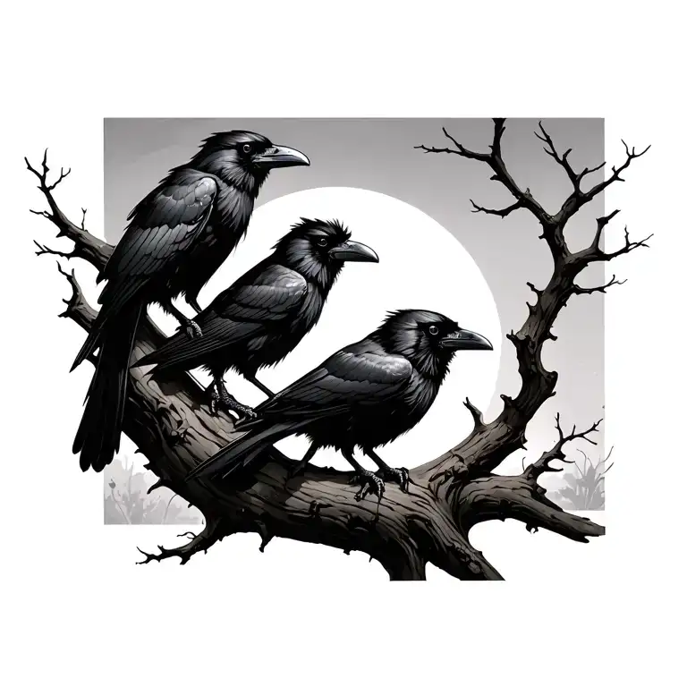 Odens Ravens Huginn And Muninn Perched On A Tree