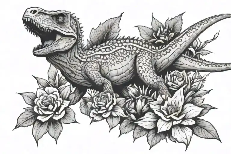 Raptor Dinosaur Surnded By Flowers