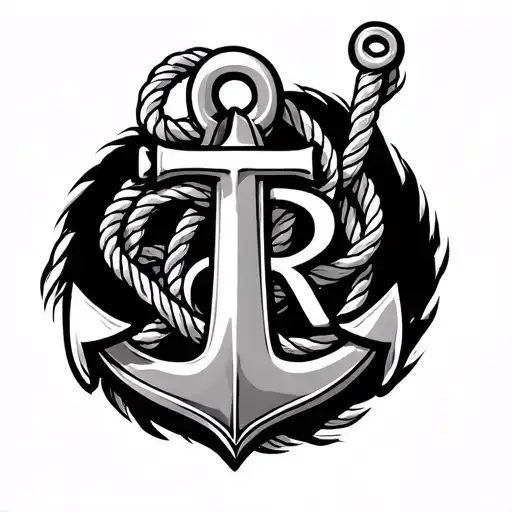 Tattoo With An Anchor And With The Initials Of T And R Intertwined In The Anchor With Rope