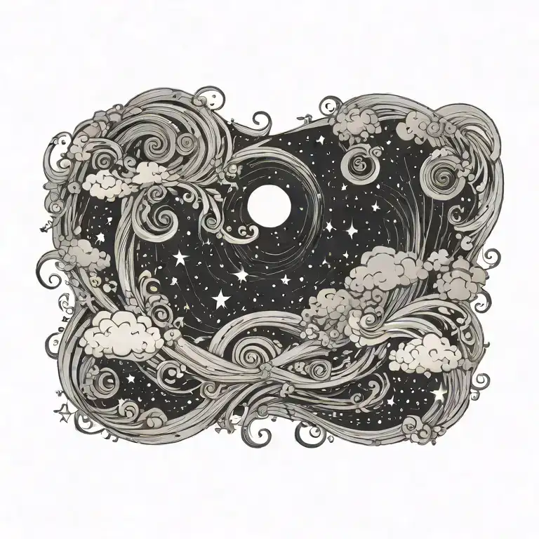 Swirling Night Sky With Stars And Clouds Surrounding