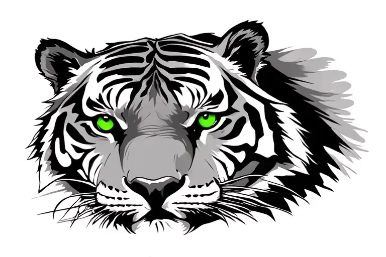 Tiger Face Bright Green Eyes
