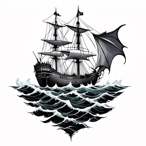 Ship With Eustace Dragon On Front On Stormy Sea