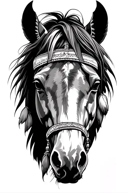 Native American Tattoo Featuring A Horse