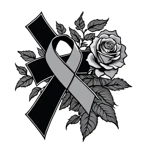 Cross With Roses Intertwined And Cancer Ribbon