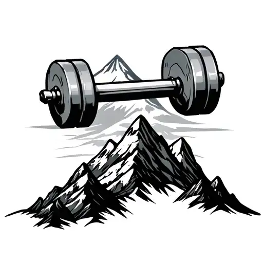 Mountain Scene With Gym Dumbbell