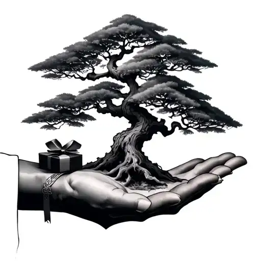Bonzai Tree In One Hand As A Gift