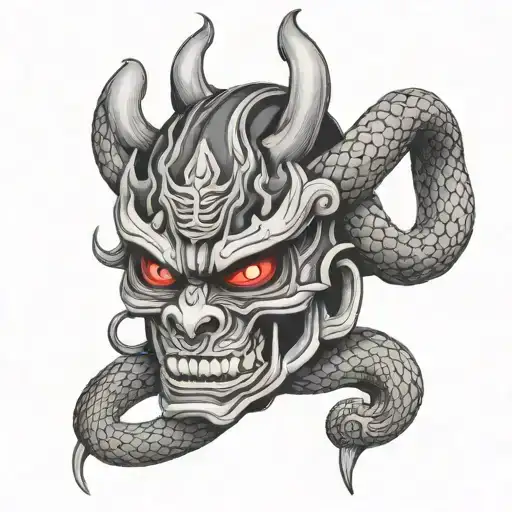 Oni Mask And Snake Wrapped