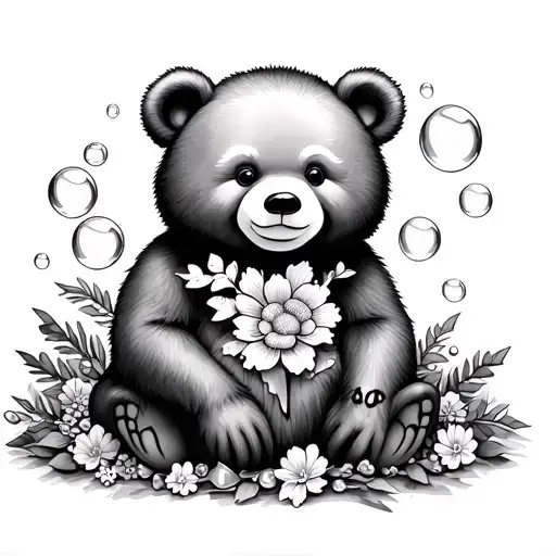 Baby Bear Flowers Bubbles Christmas Pudding