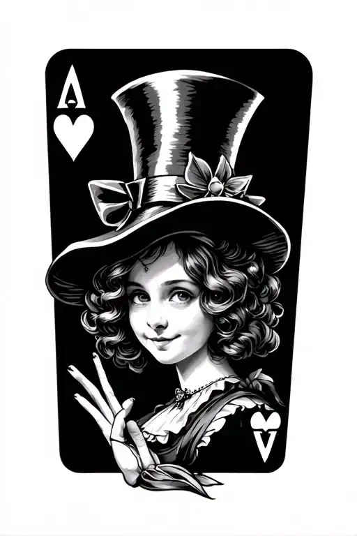 Alice In Wonderland Style Tattoo Featuring Playing Card And Mad Hatters Hat