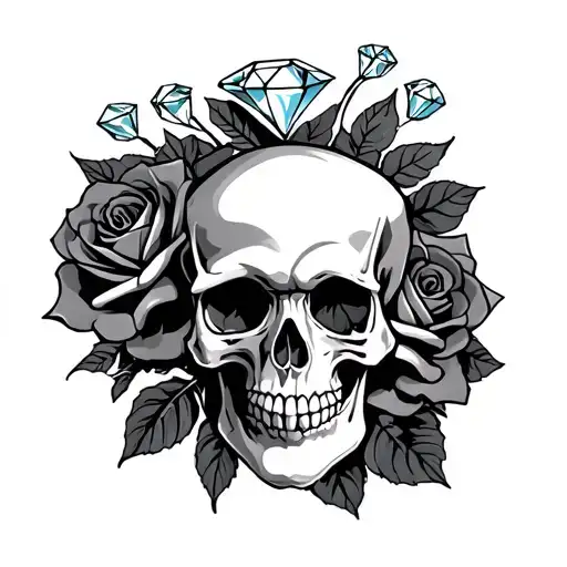 Skull And Diamond And Roses