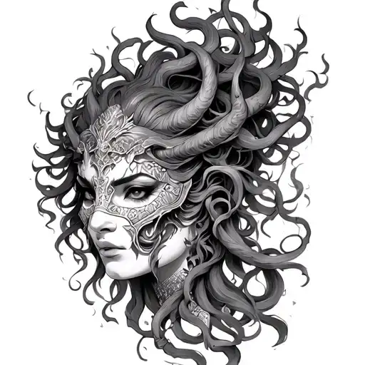 Medusa Goddess With Oni Mask