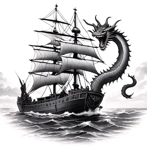 Dawn Treader Ship With Dragon On Front View