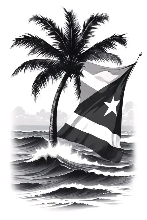 Puerto Rico Flag With Ocean