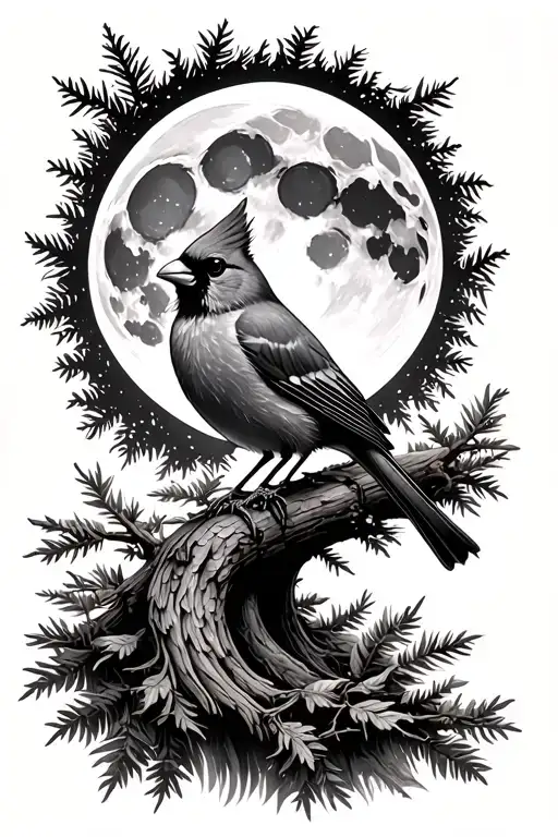 Full Moon Forest With Cardinal Perched