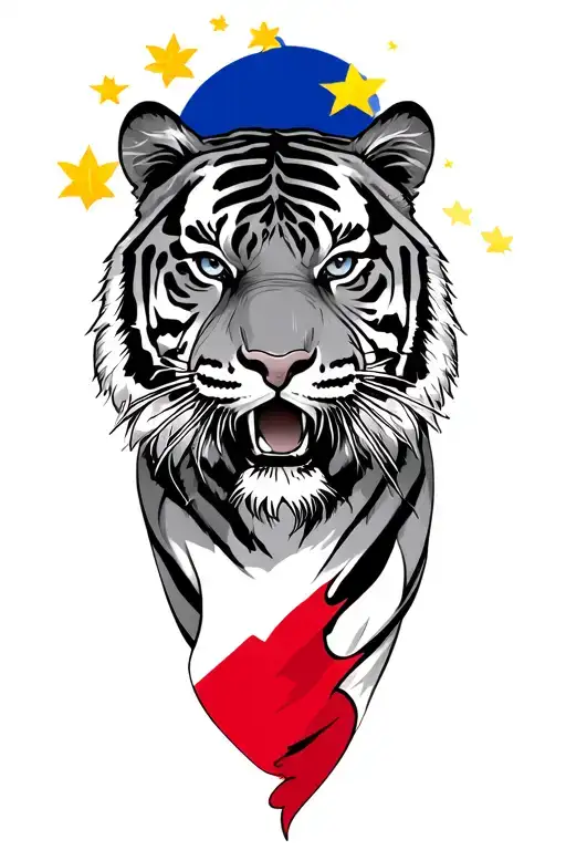 Tiger With Philippines And Canda Flag Intertwined